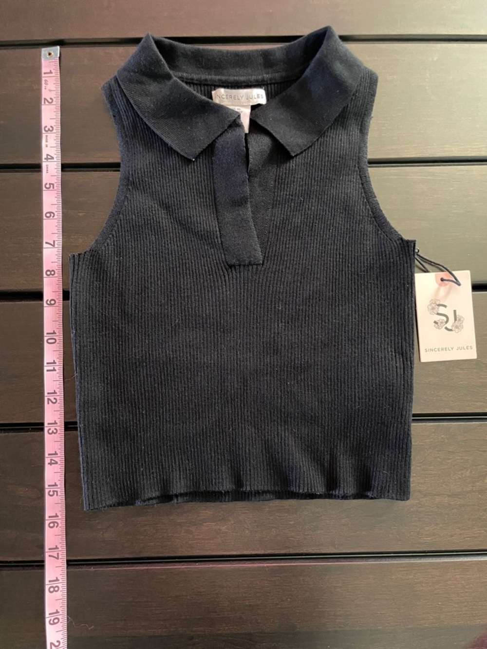 Sincerely Jules Black Ribbed Polo Crop Tank